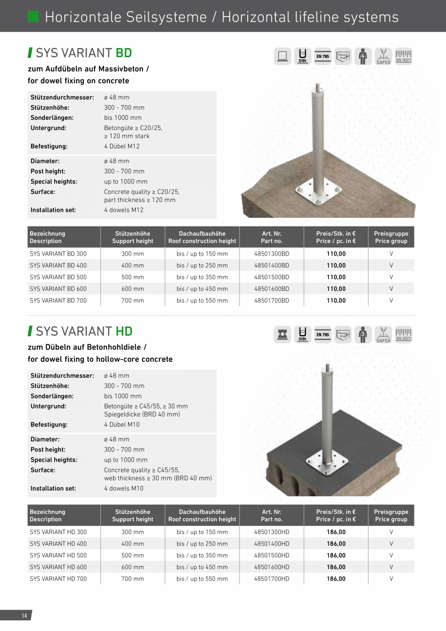 Pagina 14-Catalog sisteme de siguranta pentru acoperisuri GRUN Catalog, brosura Engleza, Germana D 300

300 mm...