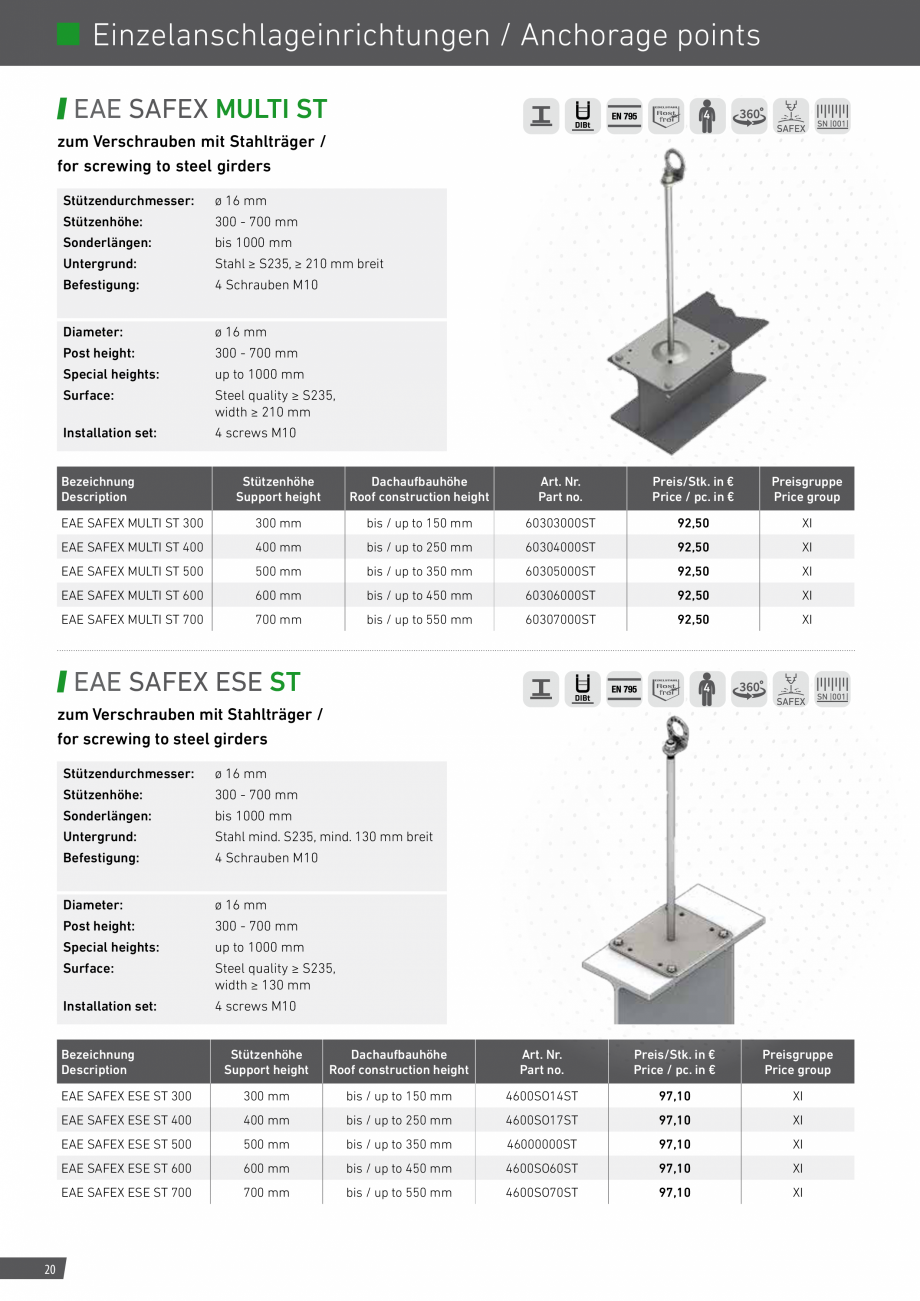 Pagina 20-Catalog sisteme de siguranta pentru acoperisuri GRUN Catalog, brosura Engleza, Germana 500

500 mm

...