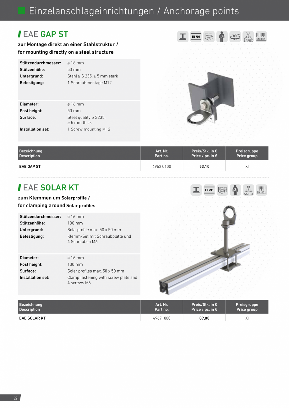 Pagina 22-Catalog sisteme de siguranta pentru acoperisuri GRUN Catalog, brosura Engleza, Germana uf...
