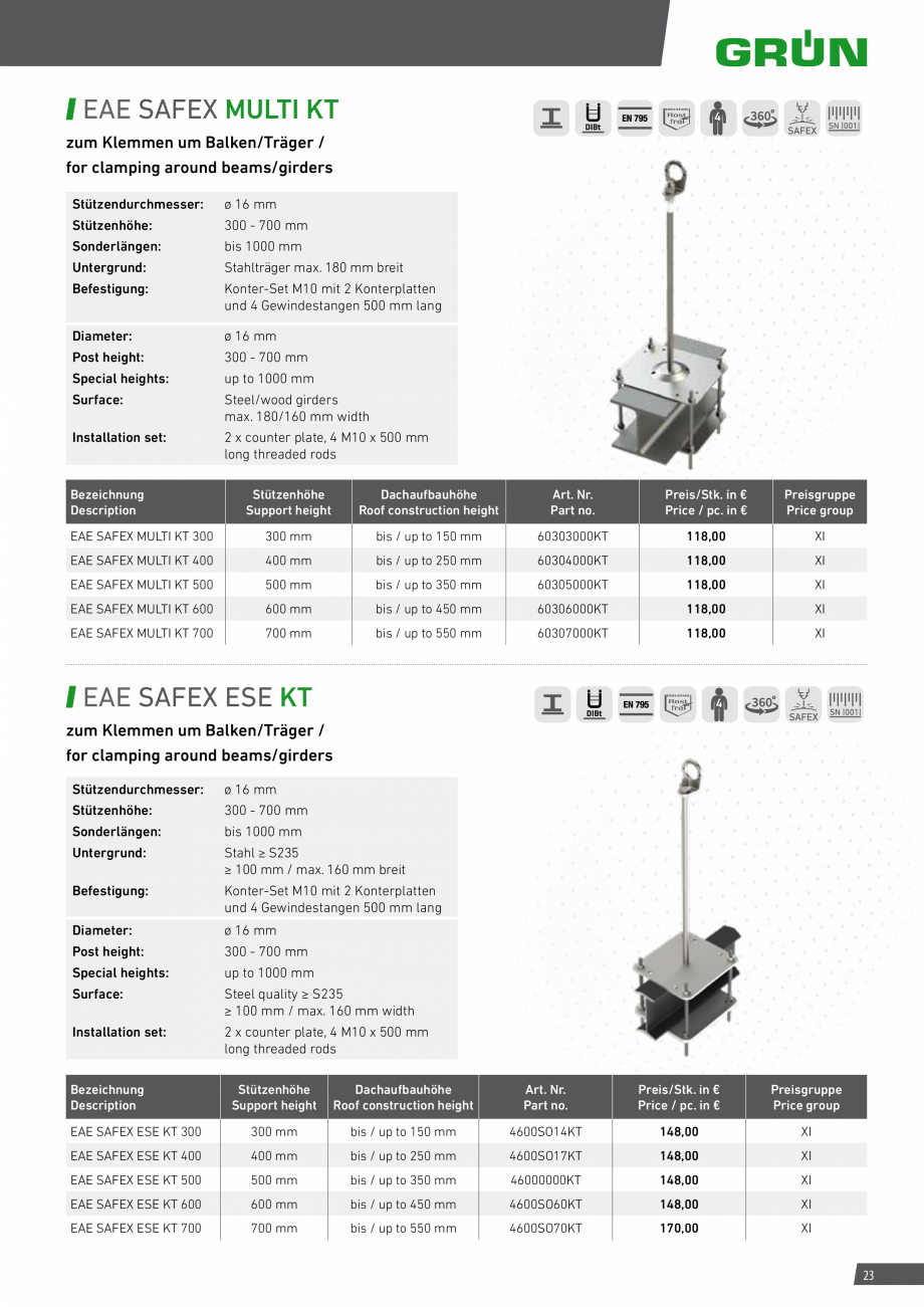 Pagina 23-Catalog sisteme de siguranta pentru acoperisuri GRUN Catalog, brosura Engleza, Germana chorage...