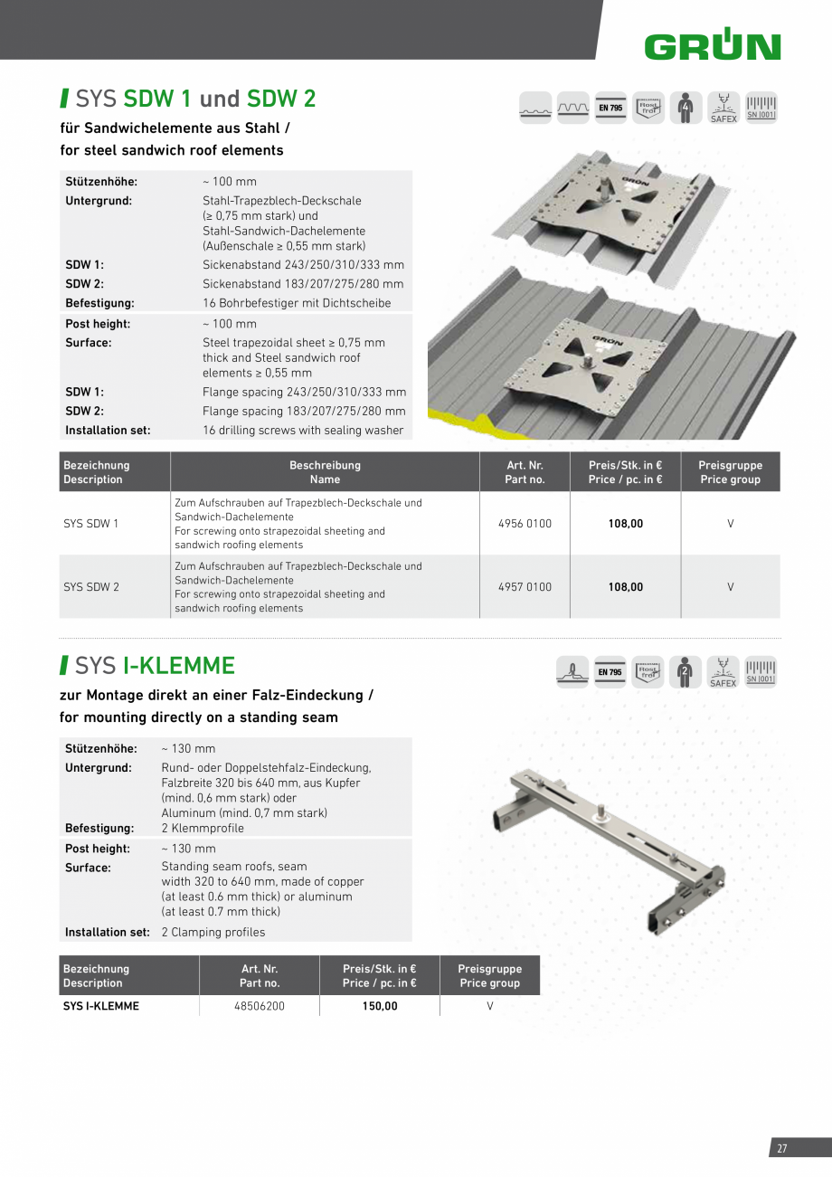 Pagina 27-Catalog sisteme de siguranta pentru acoperisuri GRUN Catalog, brosura Engleza, Germana ntage M12
...