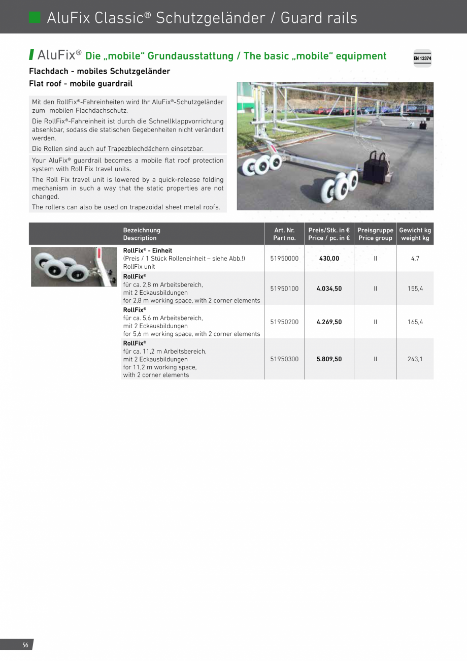 Pagina 56-Catalog sisteme de siguranta pentru acoperisuri GRUN Catalog, brosura Engleza, Germana 
GREENLINE® ...