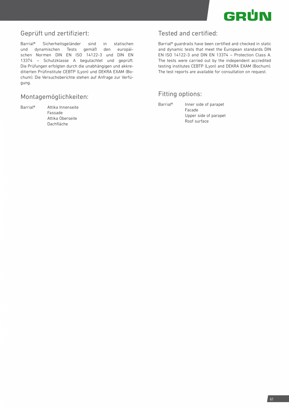 Pagina 61-Catalog sisteme de siguranta pentru acoperisuri GRUN Catalog, brosura Engleza, Germana  or external ...