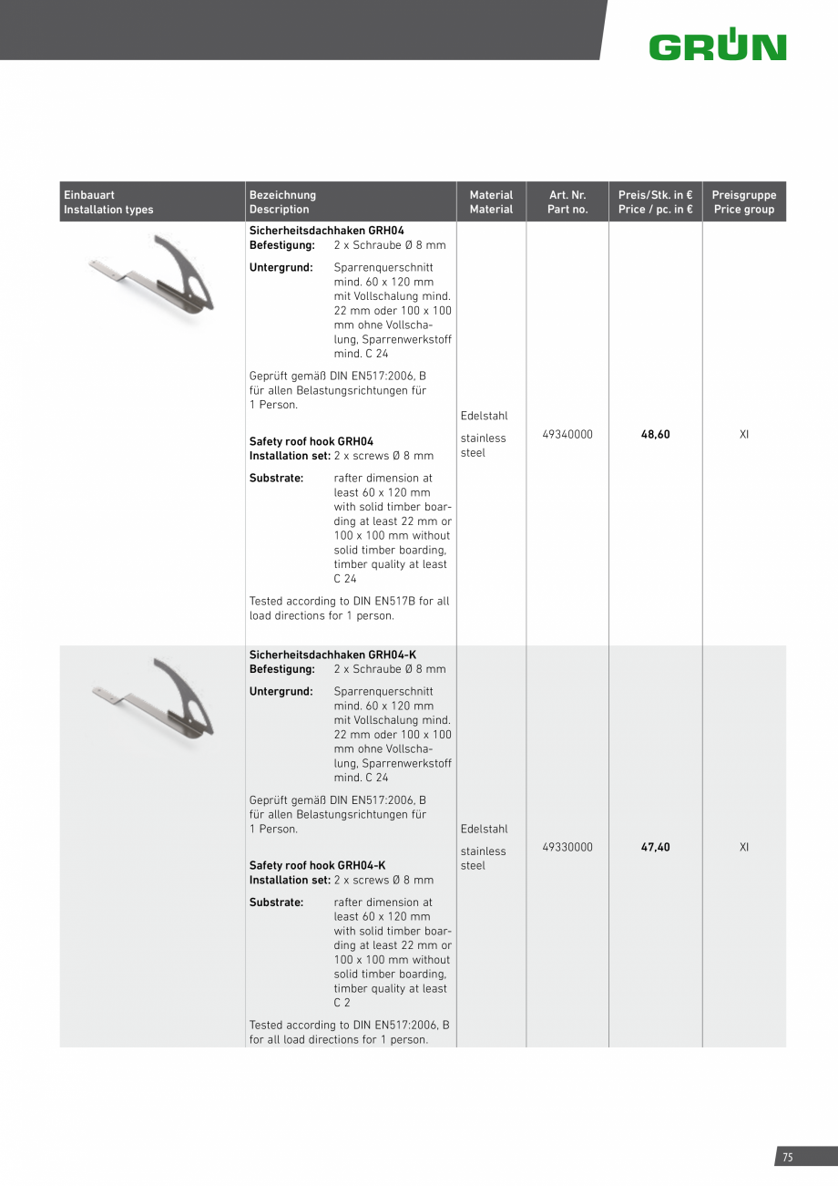 Pagina 75-Catalog sisteme de siguranta pentru acoperisuri GRUN Catalog, brosura Engleza, Germana and storage.
...