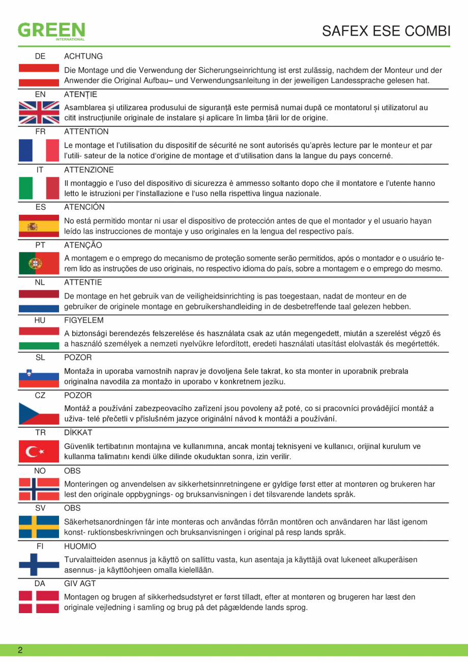 Pagina 2-Fisa tehnica sistem siguranta SAFEX ESE COMBI GRUN Fisa tehnica Romana ‘uso nella rispettiva...