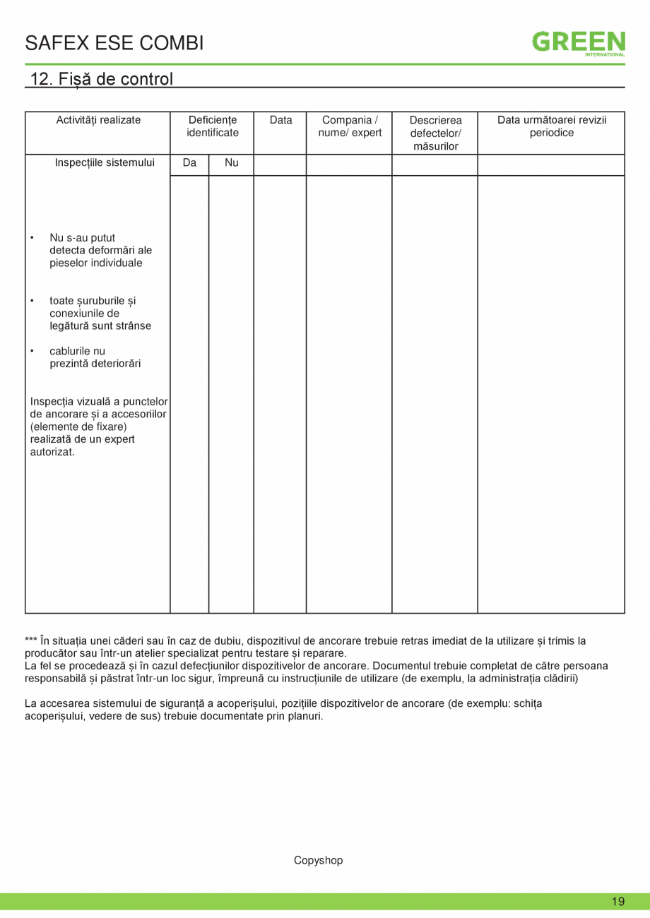 Pagina 19-Fisa tehnica sistem siguranta SAFEX ESE COMBI GRUN Fisa tehnica Romana 
Golul minim de la marginea...