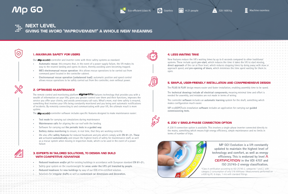 Pagina 2-Ascensor MP IFMA MP GO!  Fisa tehnica Engleza kes the lift to start moving,
direct approach of the...