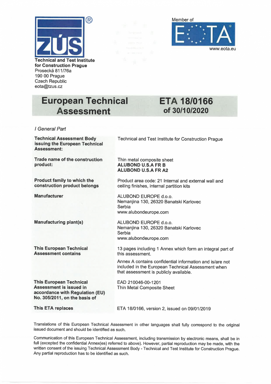 Pagina 1 - Date tehnice - plăci din aluminiu compozit ETA MONSENA ALUBOND EUROCLASS B, ALUBOND FR...