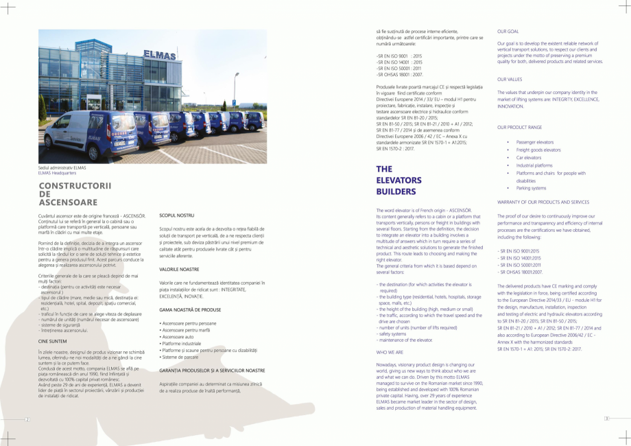 Pagina 2-Constructorii de ascensoare ELMAS Catalog, brosura Engleza, Romana 