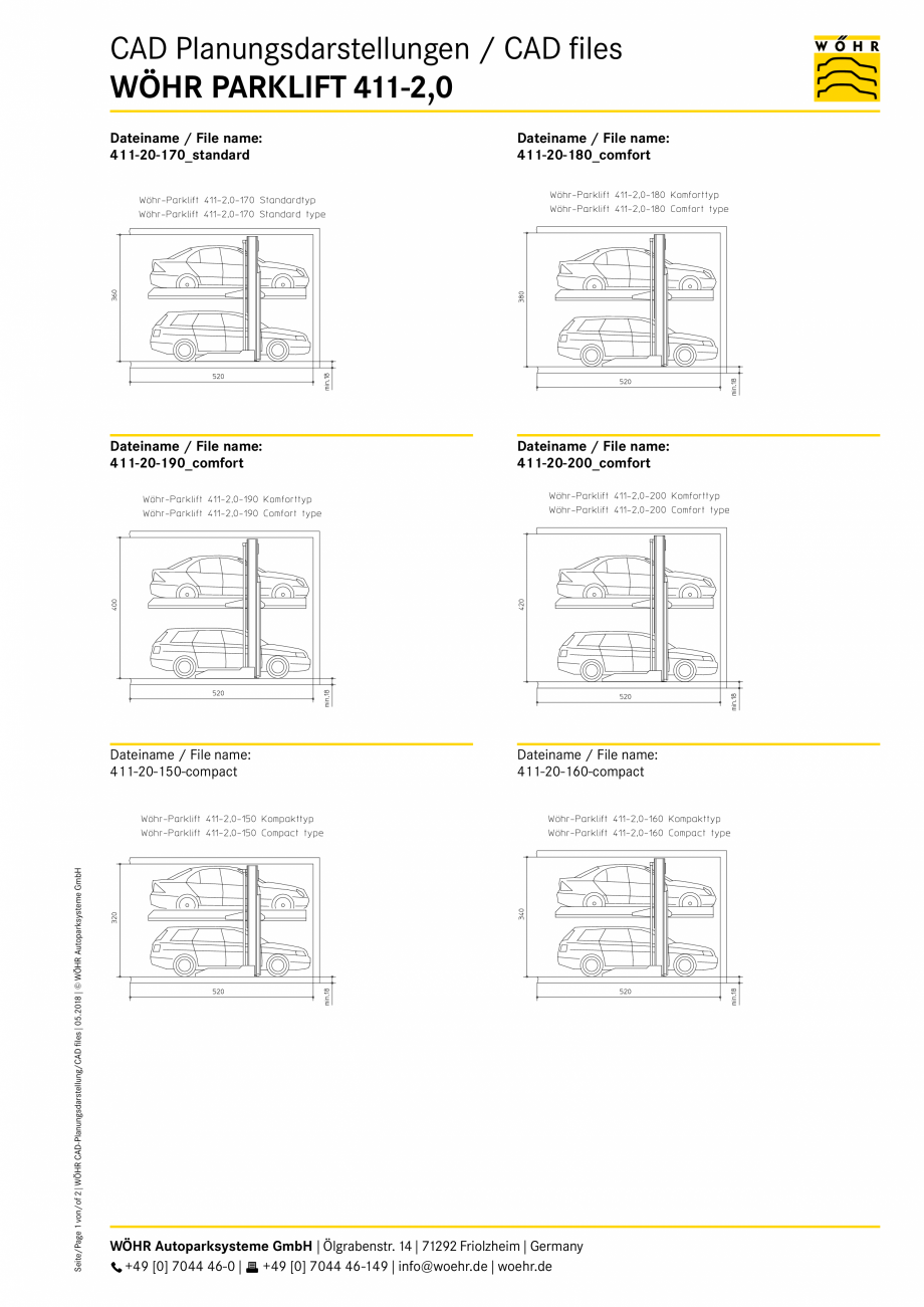 Pagina 1-CAD-PDF Parklift 411 WOEHR_CAD-411-20_DE-EN_05-2018 WÖHR Detaliu de produs 