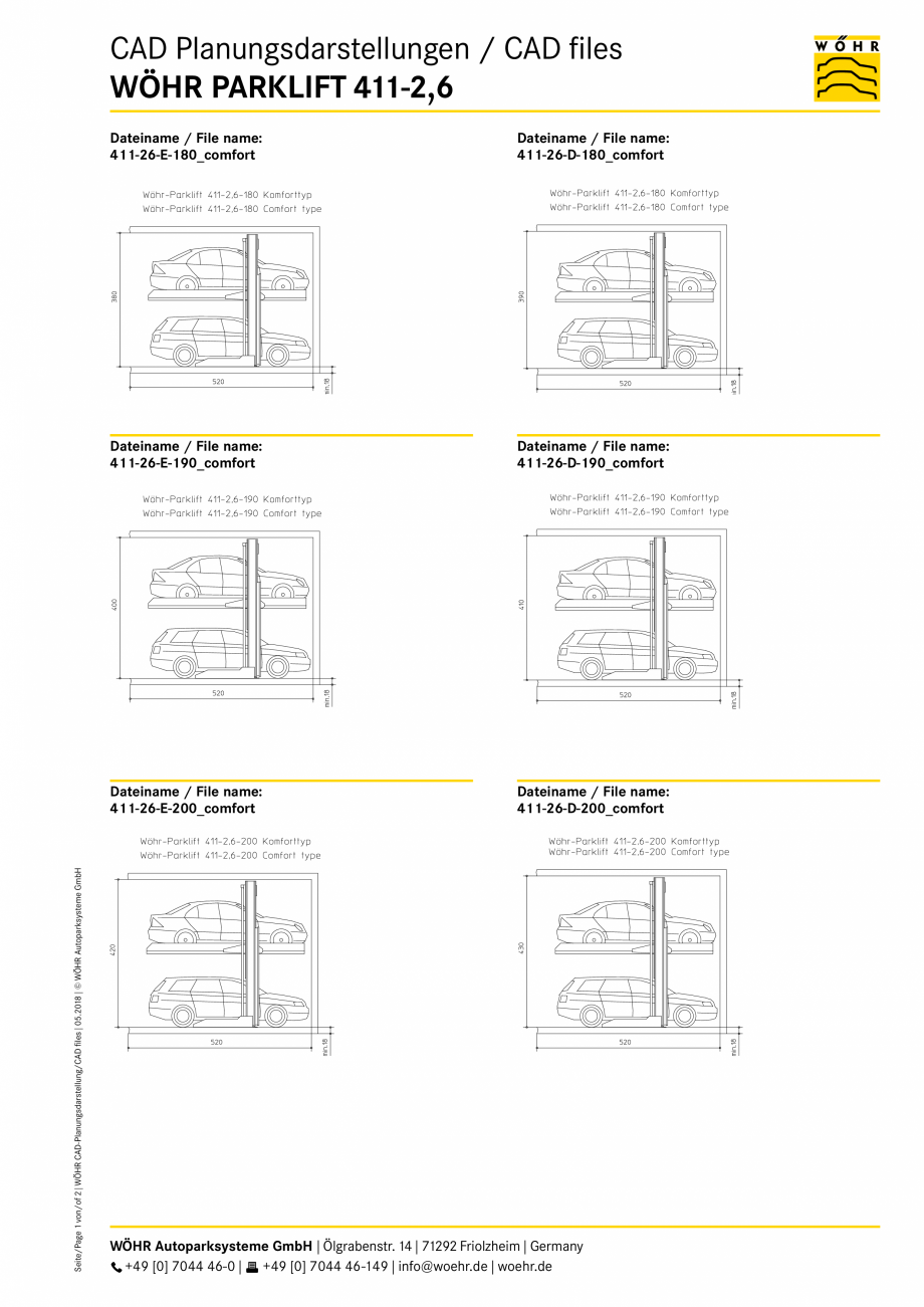Pagina 1-CAD-PDF Parklift 411 WOEHR_CAD-411-26_DE-EN_05-2018 WÖHR Detaliu de produs 