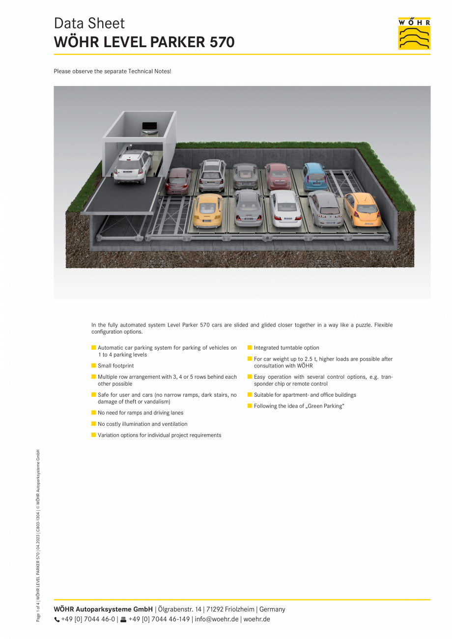 Pagina 1-Sistem automat de parcare WÖHR LEVEL PARKER 570 Fisa tehnica Engleza Data Sheet
WÖHR LEVEL...