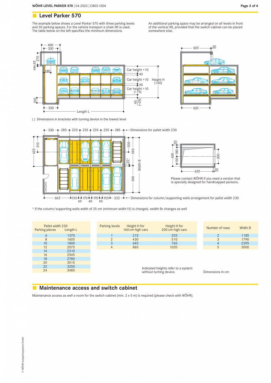 Pagina 3-Sistem automat de parcare WÖHR LEVEL PARKER 570 Fisa tehnica Engleza ped persons.

Dimensions...