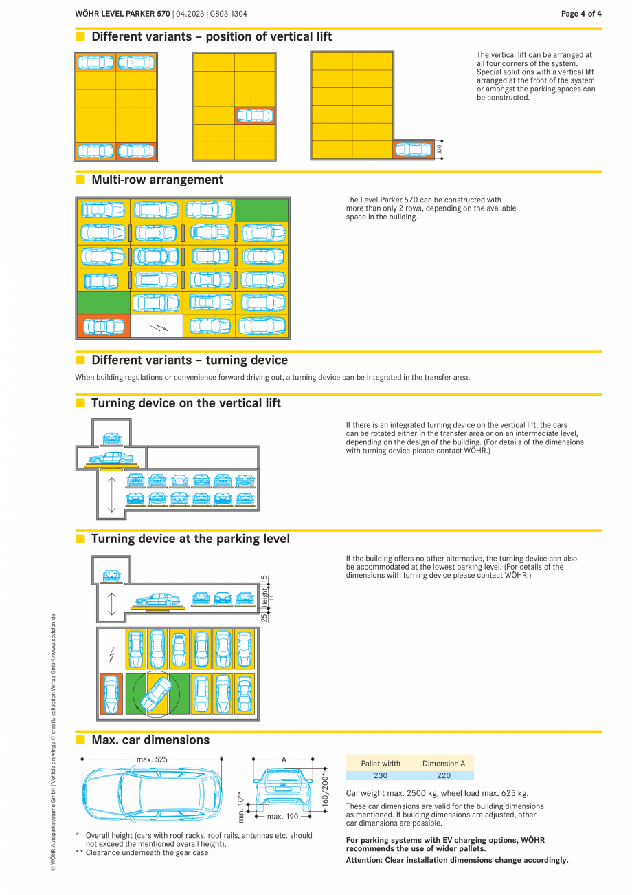 Pagina 4-Sistem automat de parcare WÖHR LEVEL PARKER 570 Fisa tehnica Engleza t specifies the minimum...