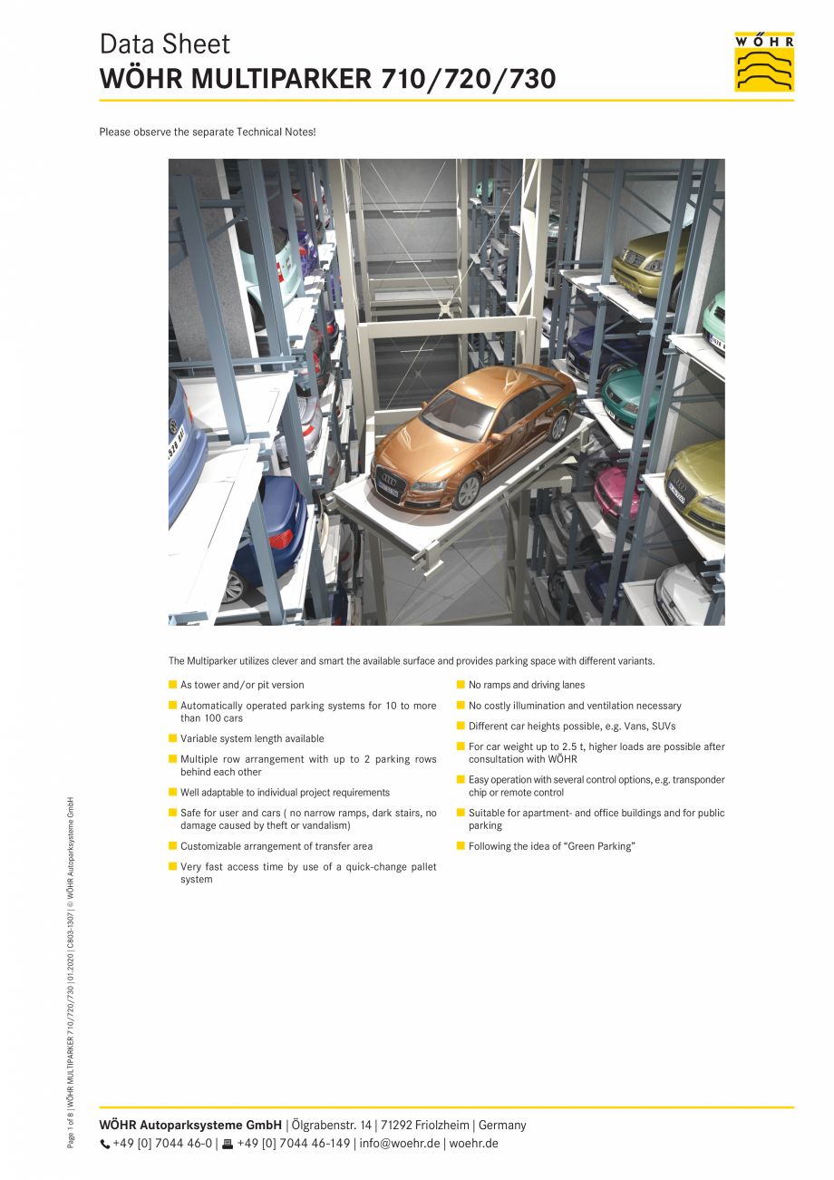 Pagina 1-Sistem de parcare automat Multiparker WÖHR MULTIPARKER 710-720-730 Fisa tehnica Engleza Data...
