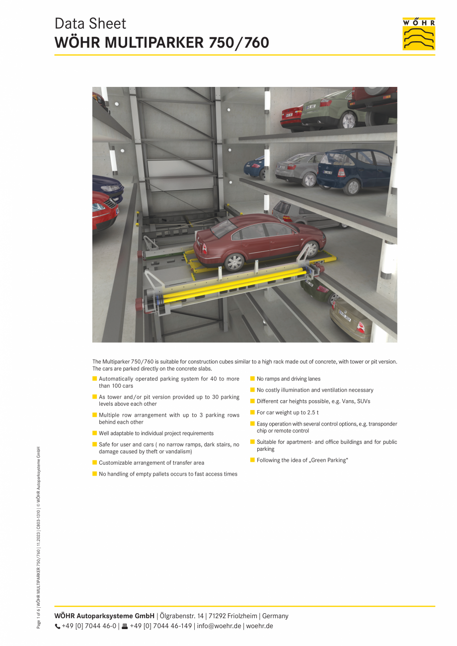 Pagina 1-Sistem de parcare automat Multiparker WÖHR MULTIPARKER 750/ 760 Fisa tehnica Engleza Data Sheet...