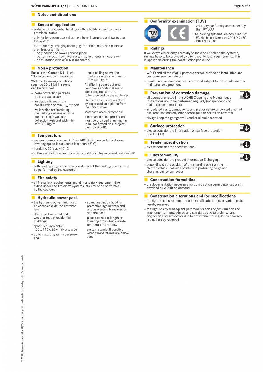 Pagina 5-Sistem mecanic de parcare WÖHR PARKLIFT 411 Fisa tehnica Engleza n 190 cm (without outside...
