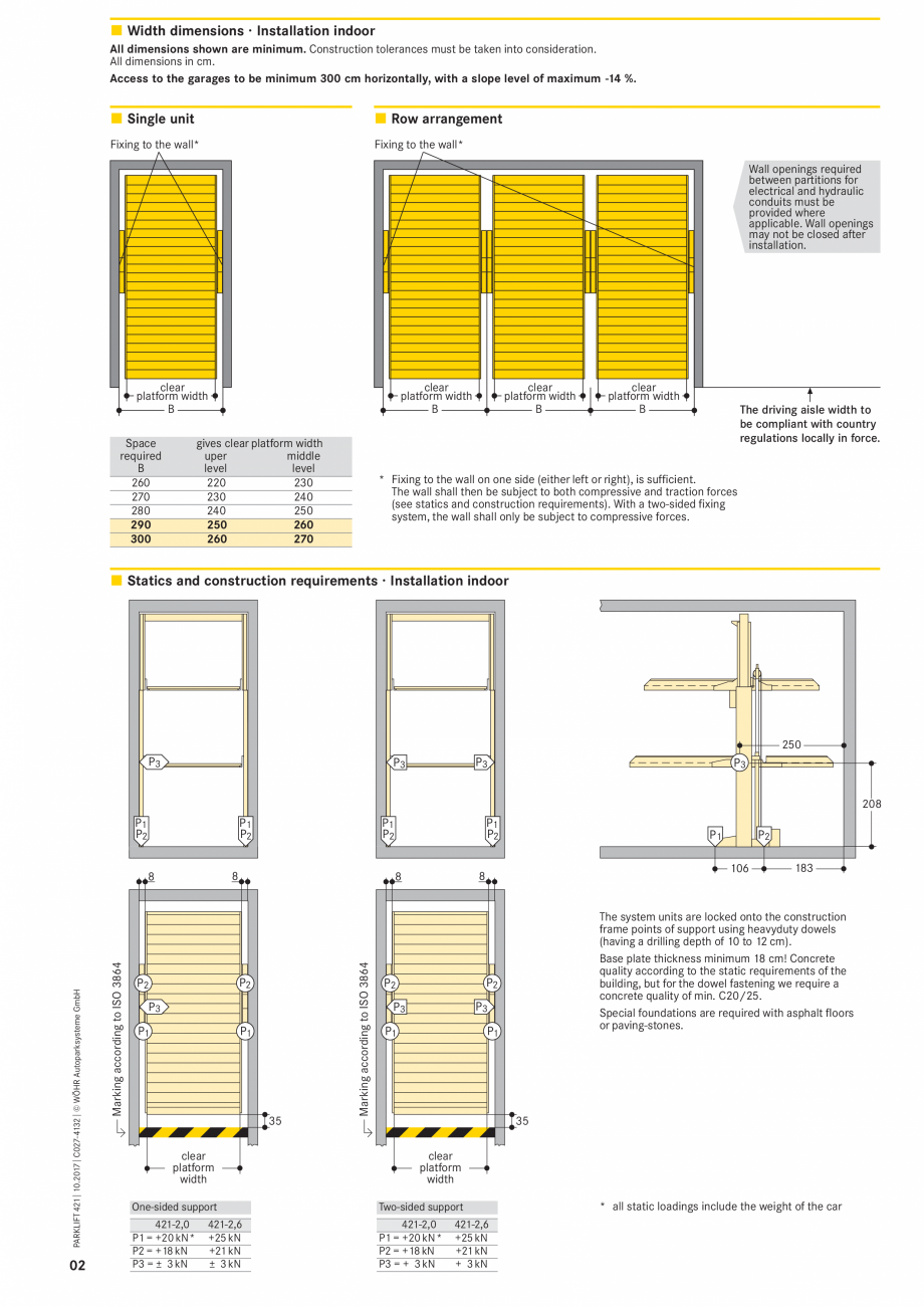 Pagina 2-Sistem mecanic de parcare WÖHR PARKLIFT 421 Fisa tehnica Engleza h1
Height h2
Car height
...