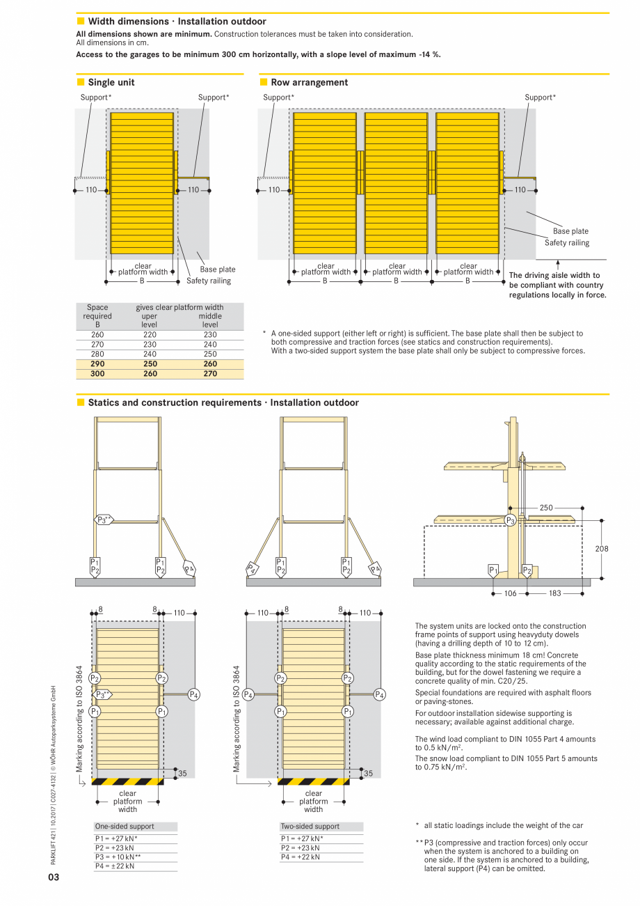 Pagina 3-Sistem mecanic de parcare WÖHR PARKLIFT 421 Fisa tehnica Engleza g the floor-to-wall joints. In...