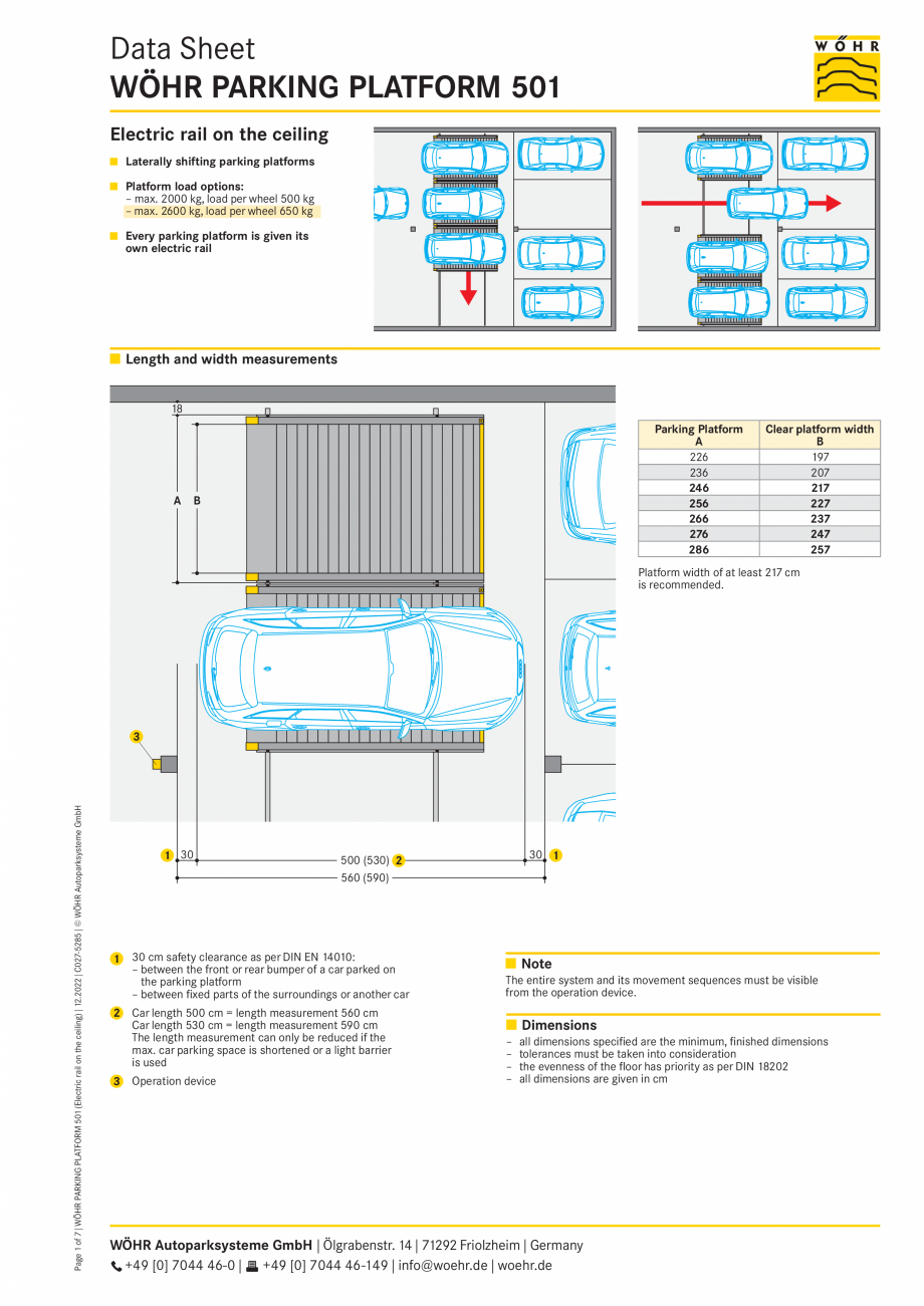 Pagina 1-Fișă tehnică platforma de parcare WÖHR 501 Fisa tehnica Engleza Data Sheet
WÖHR PARKING...