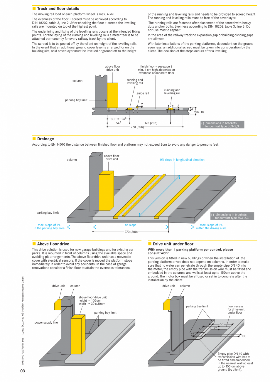 Pagina 3-Fișă tehnică platforma de parcare WÖHR 503 Fisa tehnica Engleza n two way drive areas or in ...