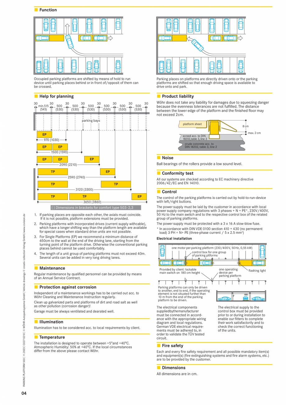Pagina 4-Fișă tehnică platforma de parcare WÖHR 503 Fisa tehnica Engleza e 3,
must not be exceeded....