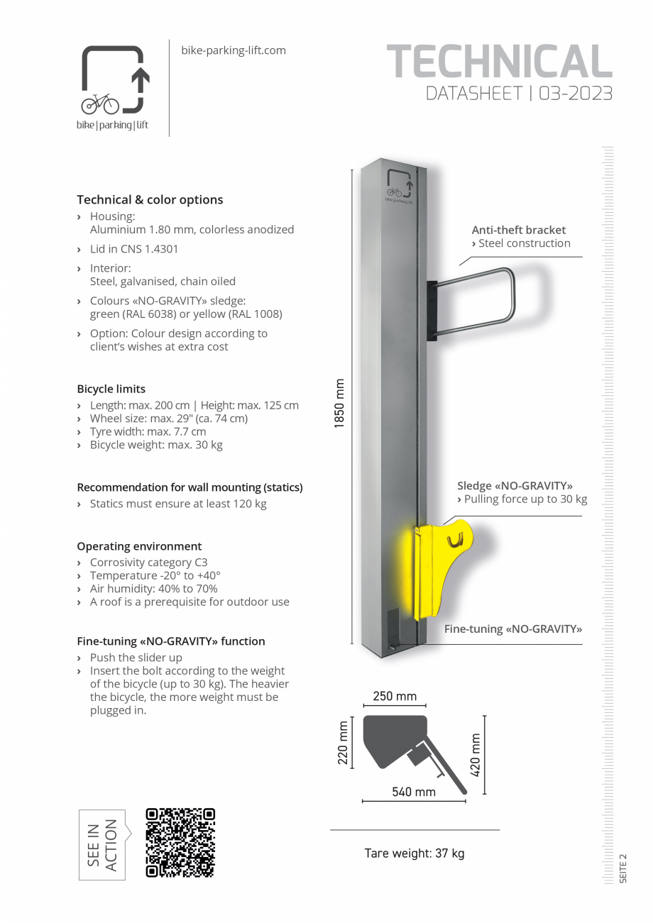 Pagina 2-Fisa tehnica sistem de parcare biciclete WÖHR Bike-Parking-Lift® Fisa tehnica Engleza ting ...