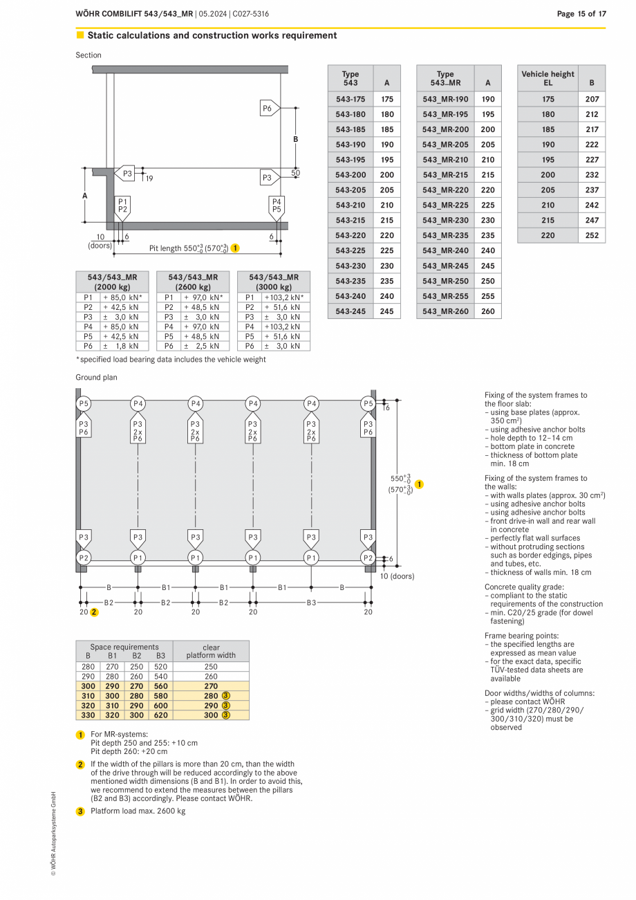 Pagina 15 - Sistem mecanic de parcare - COMBILIFT 543 MR WÖHR Fisa tehnica Engleza cle height...