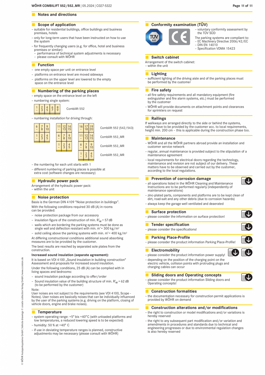 Pagina 11-Sistem mecanic de parcare - COMBILIFT 552MR  WÖHR Fisa tehnica Engleza comfort depending
on the...