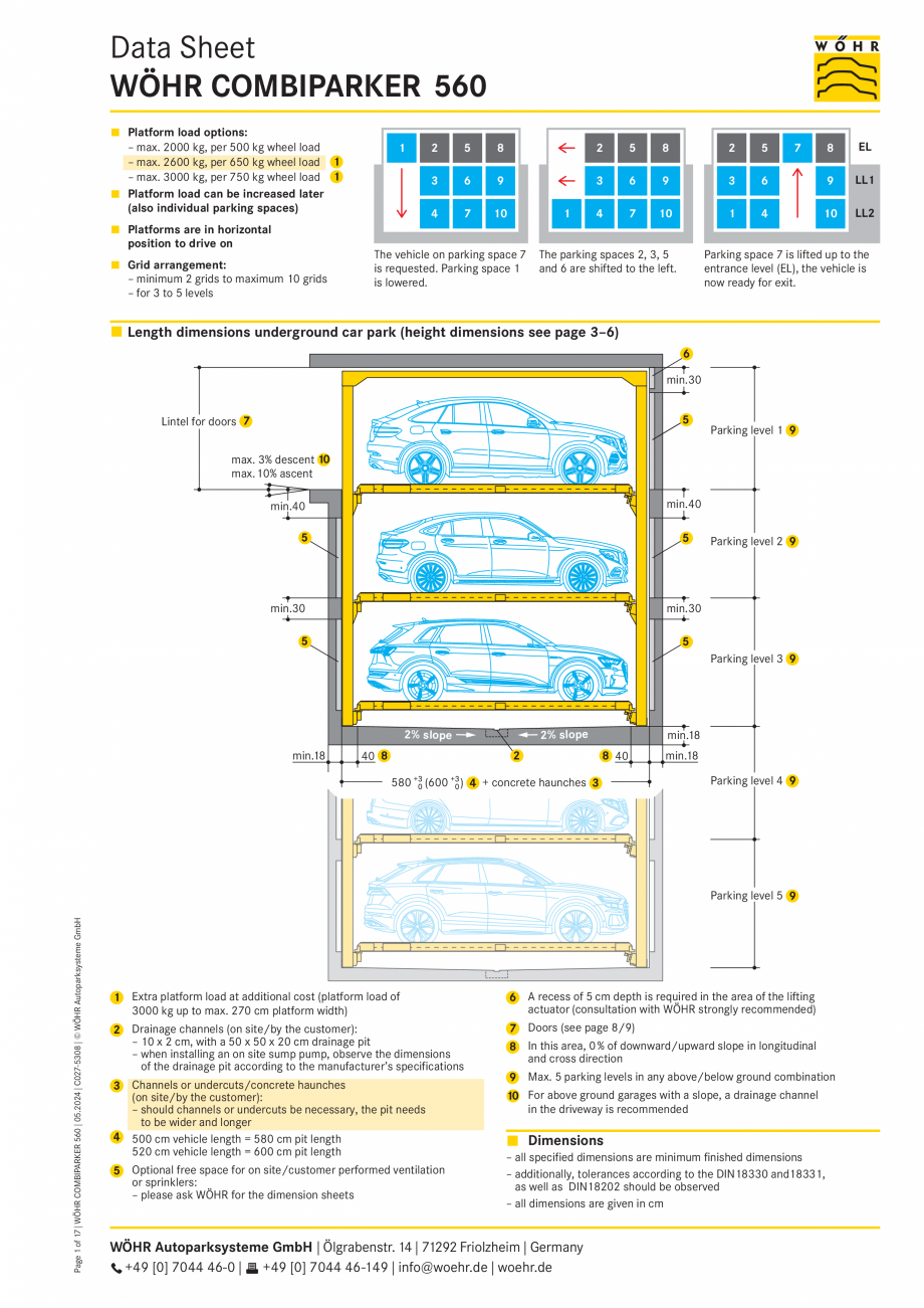 Pagina 1-Sistem mecanic de parcare COMBIPARKER WÖHR COMBIPARKER 560 Fisa tehnica Engleza Data Sheet...