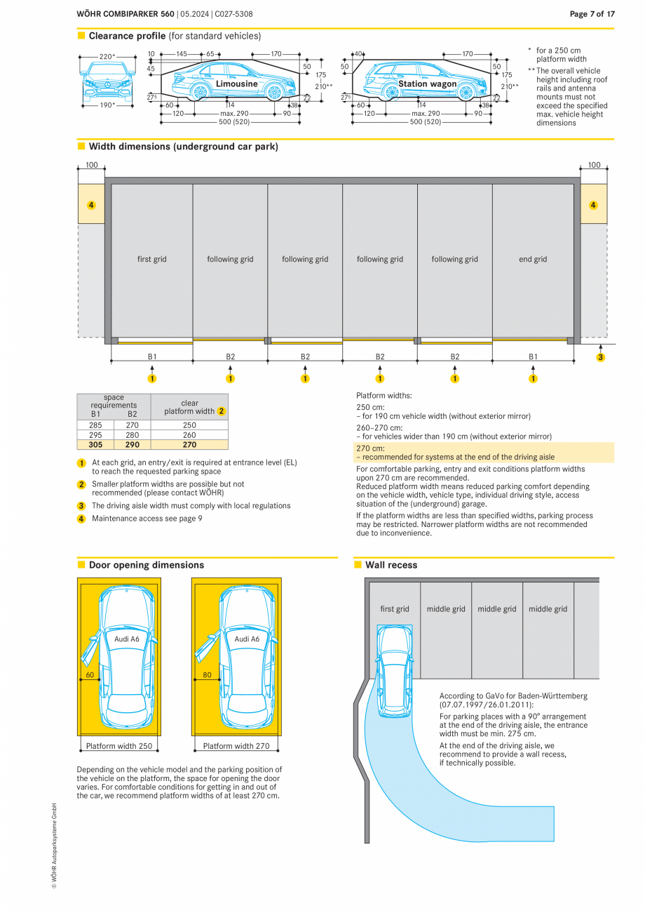 Pagina 7-Sistem mecanic de parcare COMBIPARKER WÖHR COMBIPARKER 560 Fisa tehnica Engleza 0 185 190 195...