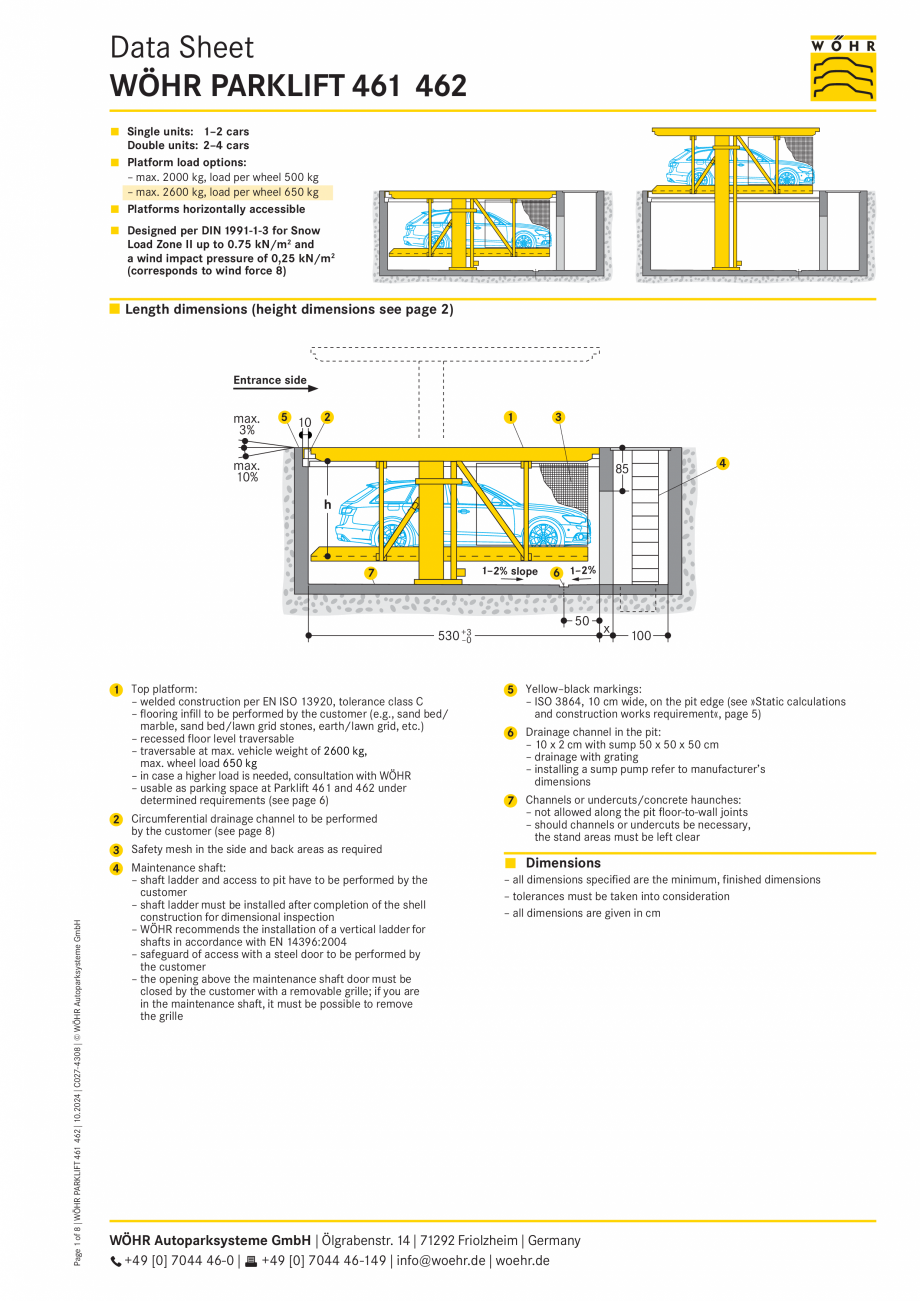 Pagina 1-Sistem mecanic de parcare WÖHR PARKLIFT 461/462 Fisa tehnica Engleza Data Sheet
WÖHR PARKLIFT ...