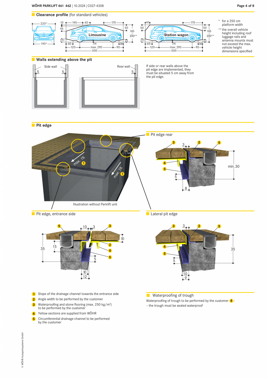 Pagina 4-Sistem mecanic de parcare WÖHR PARKLIFT 461/462 Fisa tehnica Engleza 
85

h

B +3
–0

A +3...