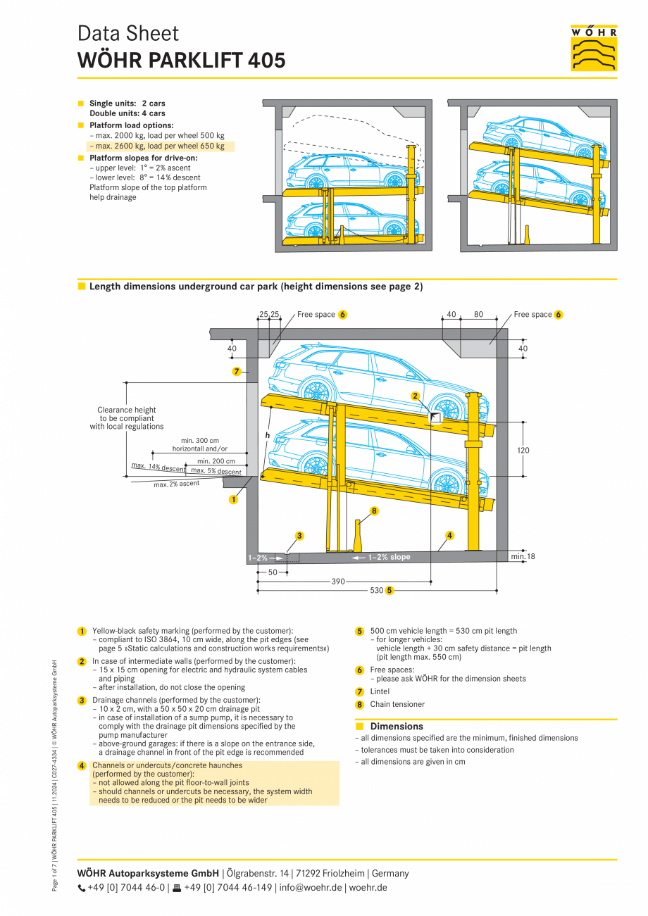 Pagina 1 - Sistem mecanic de parcare WÖHR PARKLIFT 405 Fisa tehnica Engleza Data Sheet
WÖHR...