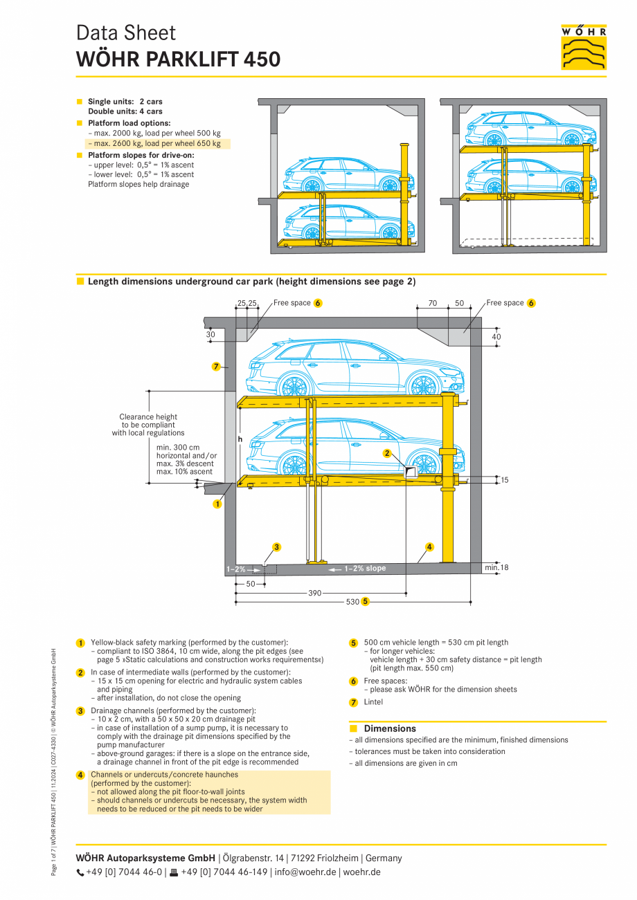 Pagina 1 - Sistem mecanic de parcare WÖHR PARKLIFT 450 Fisa tehnica Engleza Data Sheet
WÖHR...