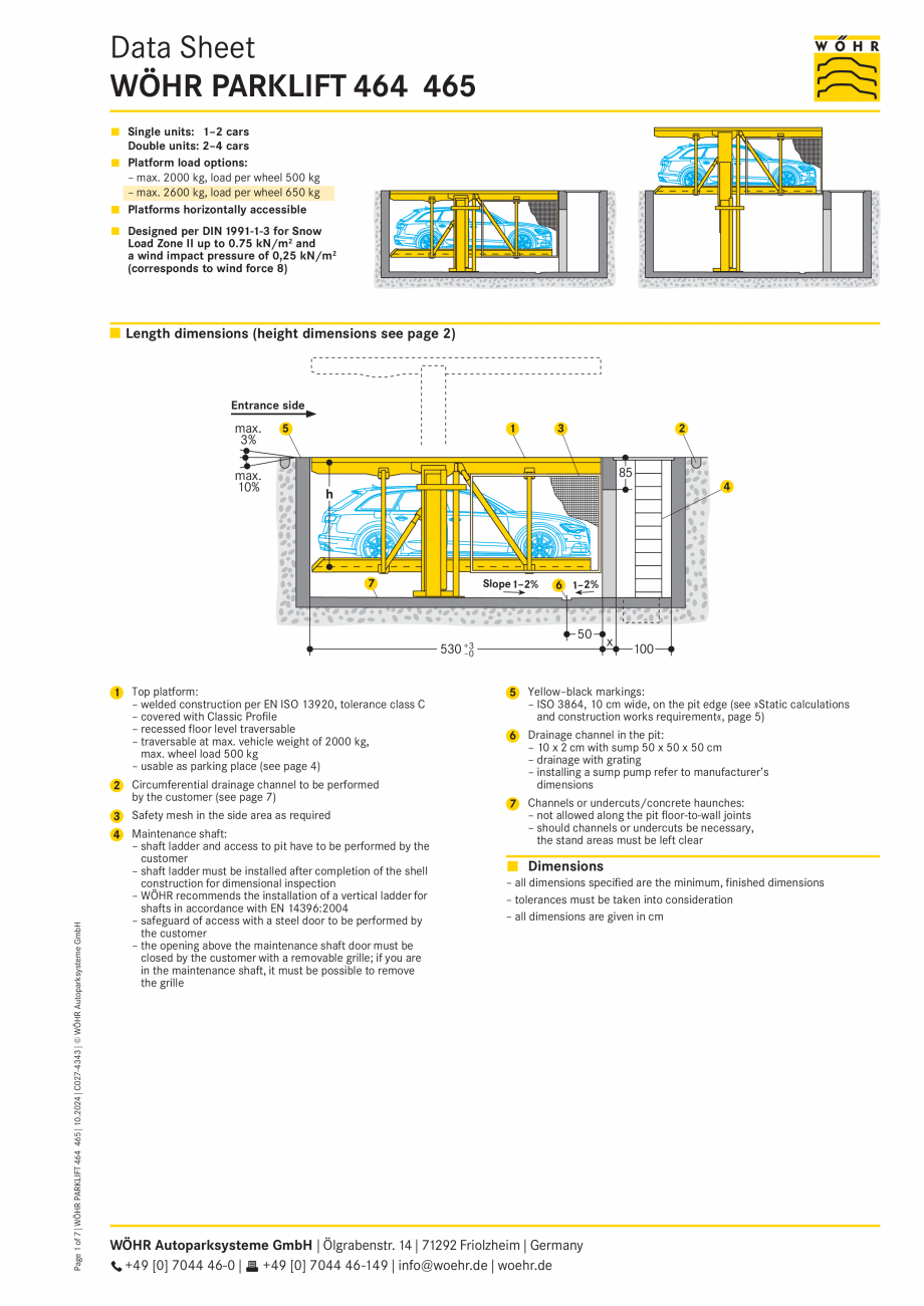 Pagina 1-Sistem mecanic de parcare WÖHR PARKLIFT 464-465 Fisa tehnica Engleza Data Sheet
WÖHR PARKLIFT ...