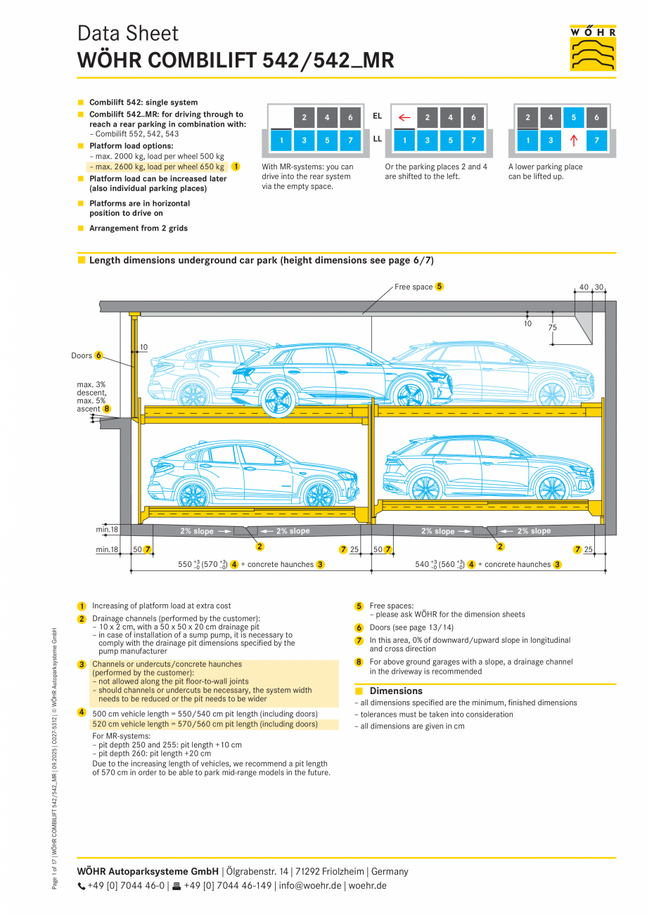Pagina 1-Sistem mecanic de parcare - COMBILIFT 542 MR W&Ouml;HR Fisa tehnica Engleza Data Sheet
WÖHR...
