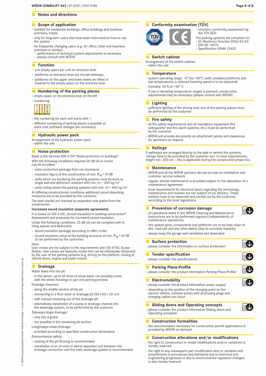 Pagina 8-Datasheet Combilift 543 W&Ouml;HR Fisa tehnica Engleza tform widths:
250 cm:
– for 190 cm vehicle ...