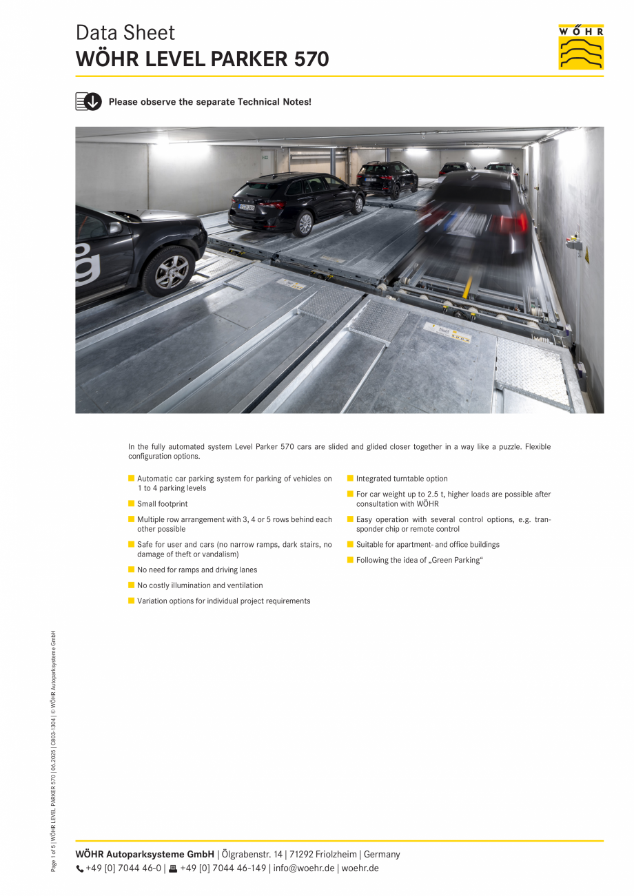 Pagina 1-Sistem automat de parcare W&Ouml;HR LEVEL PARKER 570 Fisa tehnica Engleza Data Sheet
WÖHR LEVEL...