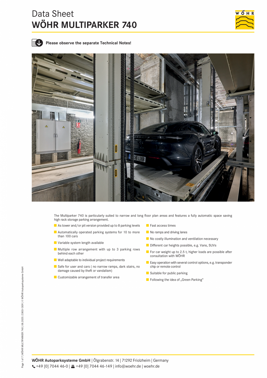 Pagina 1-Sistem de parcare automat Multiparker W&Ouml;HR MULTIPARKER 740 Fisa tehnica Engleza Data Sheet...