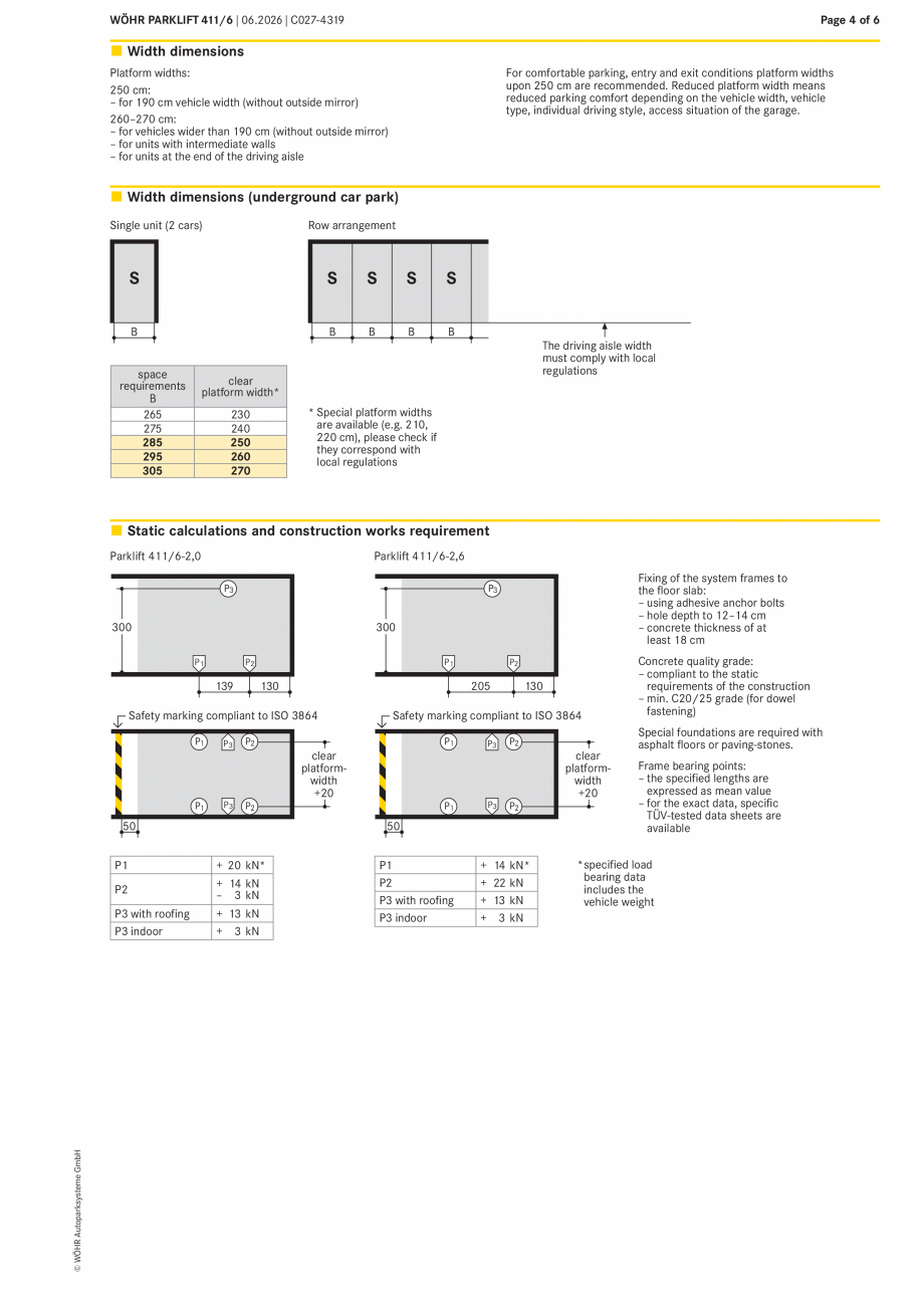Pagina 4-Sistem mecanic de parcare W&Ouml;HR PARKLIFT 411 Fisa tehnica Engleza he right vehicle height for...