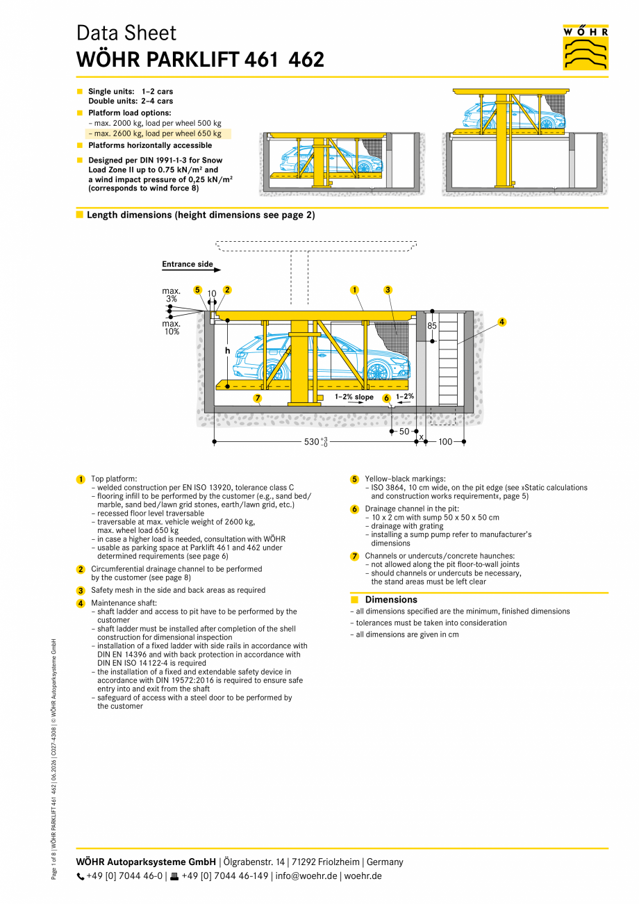 Pagina 1-Sistem mecanic de parcare W&Ouml;HR PARKLIFT 461/462 Fisa tehnica Engleza Data Sheet
WÖHR PARKLIFT ...