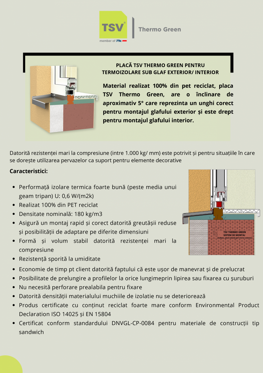 Pagina 1-Placa TSV THERMO GREEN pentru termoizolare sub glaf exterior/interior  TSV Fisa tehnica Romana...