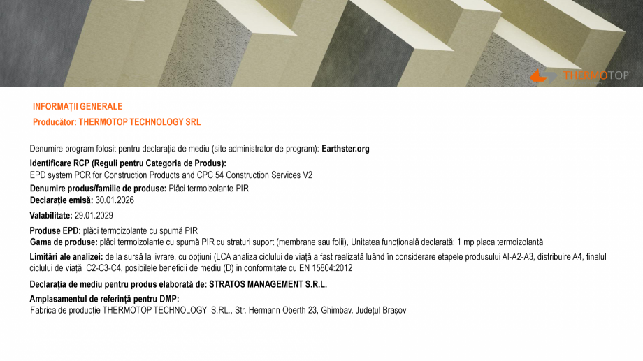 Pagina 3-Declaratie de mediu a produsului - EPD -THERMOTOP TECHNOLOGY THERMOTOP TECHNOLOGY THERMOTOP DV,...