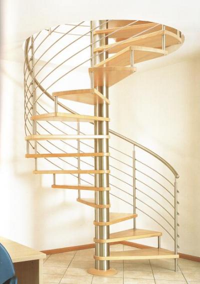 Scara in spirala cu trepte din lemn masiv si balustrada din inox INOX DESIGN Spirala Scari