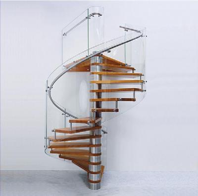 Scara in spirala cu trepte din lemn masiv - balustrada din sticla securizata INVENT Spirala Scari