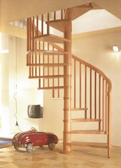 Scara in spirala cu trepte din lemn masiv - balustrii din lemn TREND Spirala Scari in