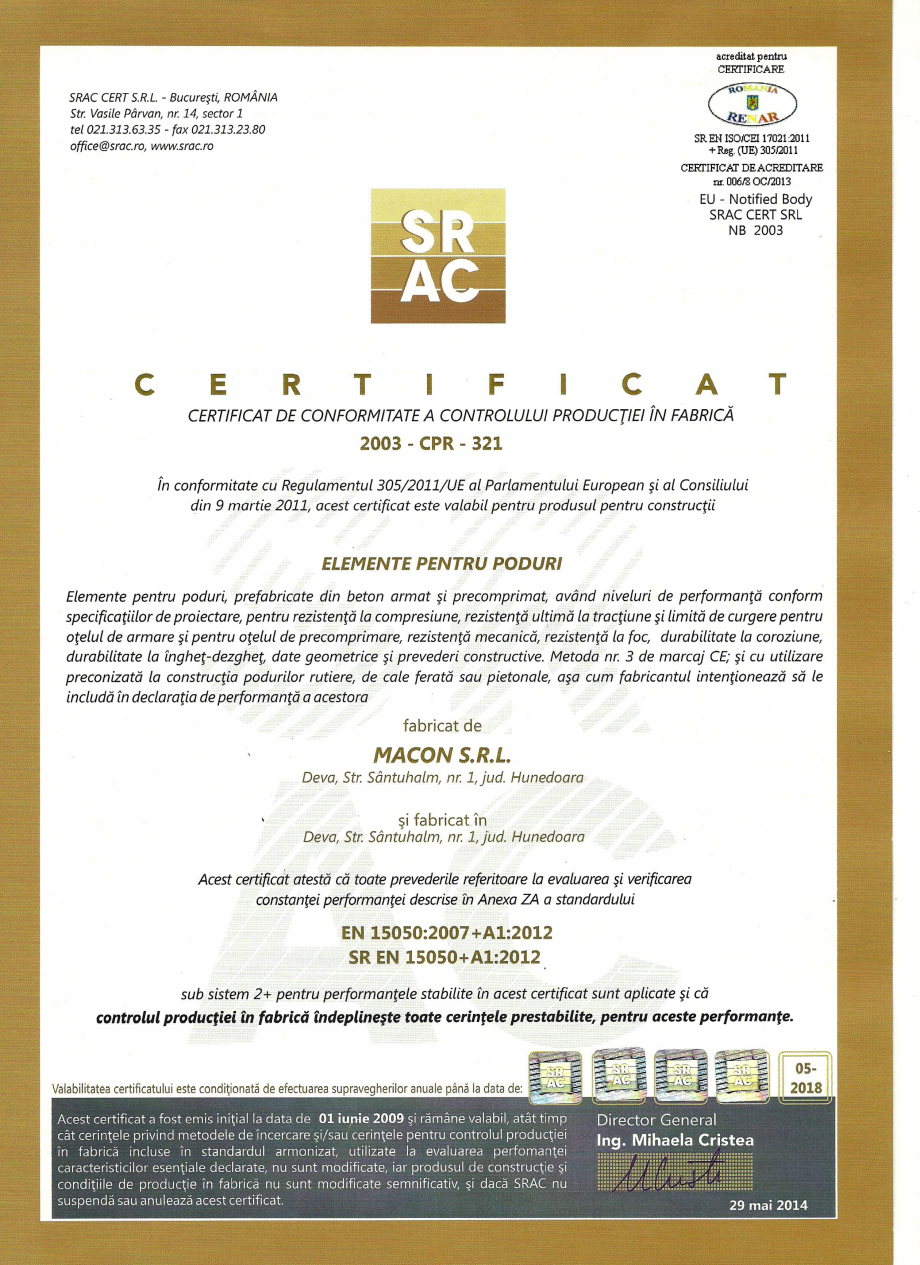 Pagina 1-Certificare elemente poduri Macon MACON Certificare produs Romana 