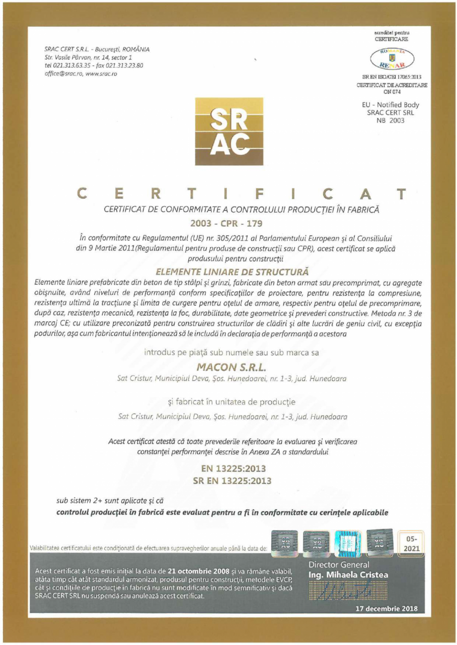 Pagina 1-Certificat CPF - Elemente liniare de structura MACON Certificare produs Romana 