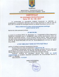 2Certificat de omologare tehnica feroviara in faza finala emis de catre Autoritatea Feroviara Romana - AFER
